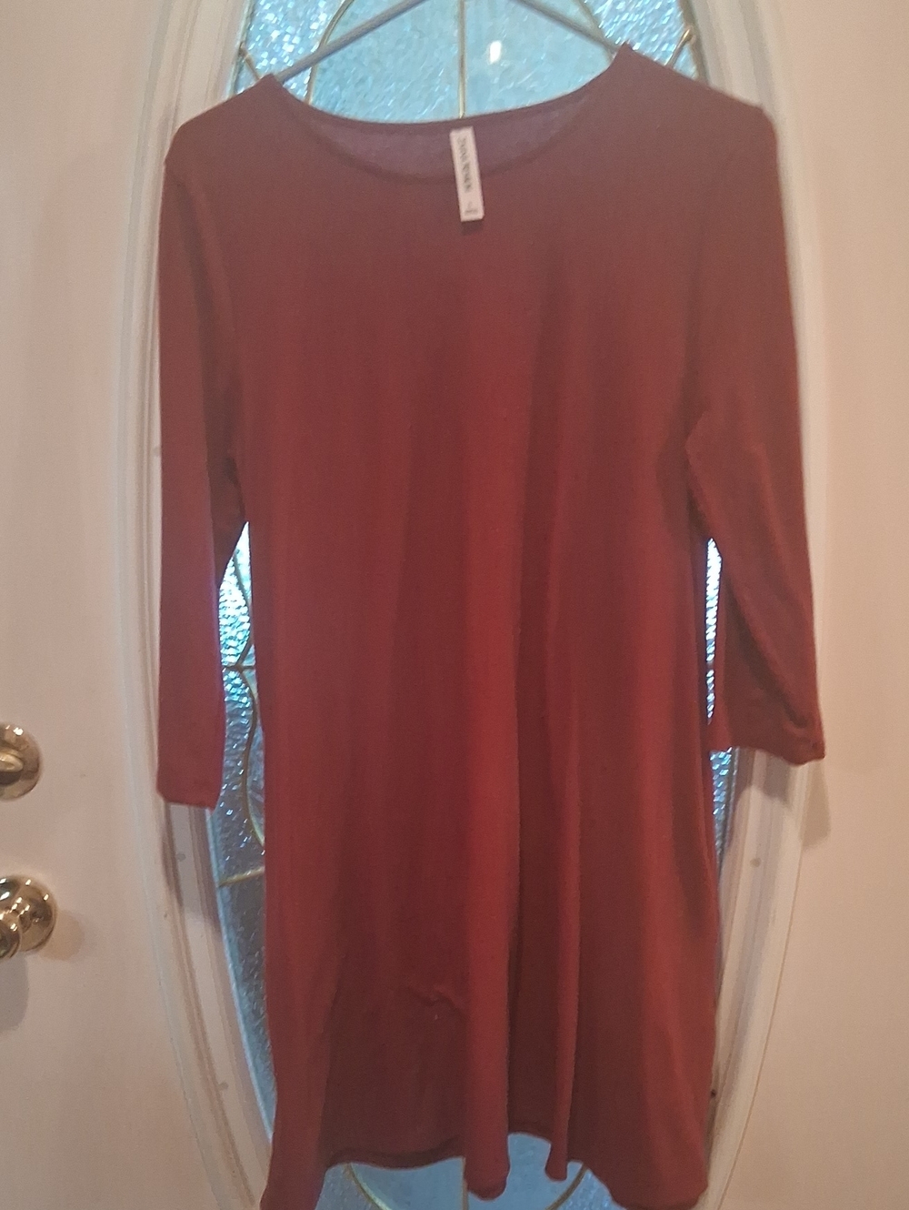 Women's Long Sleeve A-LineDress in Rust/ Maroon Or Tunic Top With Pockets